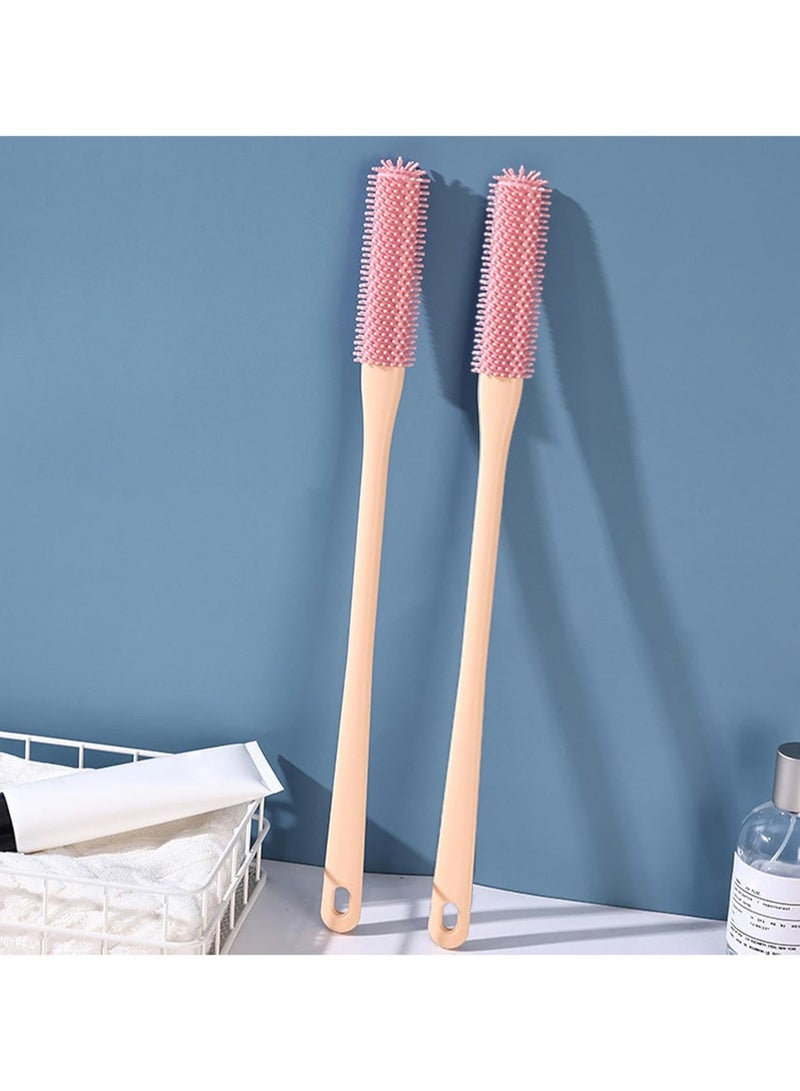 2 Pack Toe Cleaning Brush, Silicone Shower Foot Brush, Long Handle Soft Rubber Toe Cleaner, Shower Foot Brush, Anti-Itch Exfoliating Brush (Pink) - Image 4